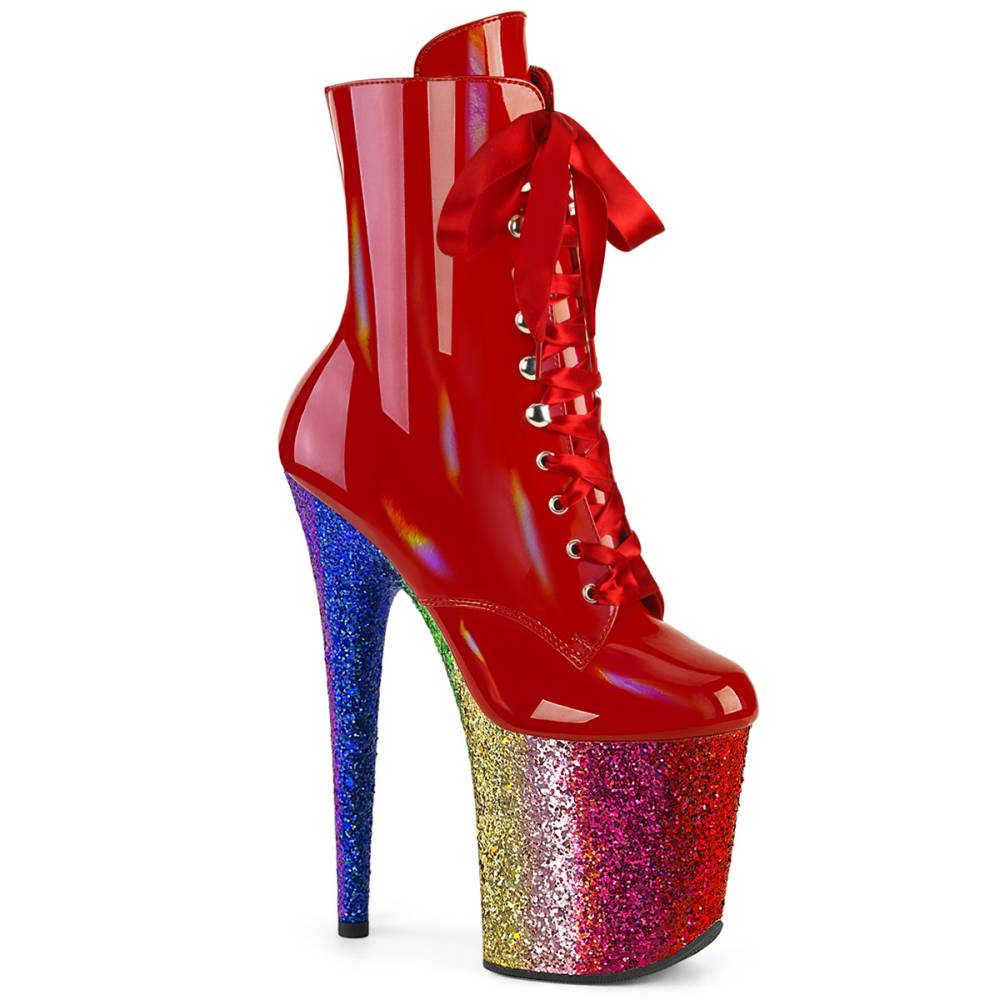 Pleaser - FLAMINGO-1020HG Plateau Laarzen, Paaldans schoenen - Rood/Regenboog
